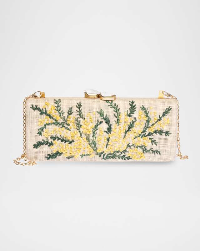 Alessandra Flower Raffia Long Clutch Bag